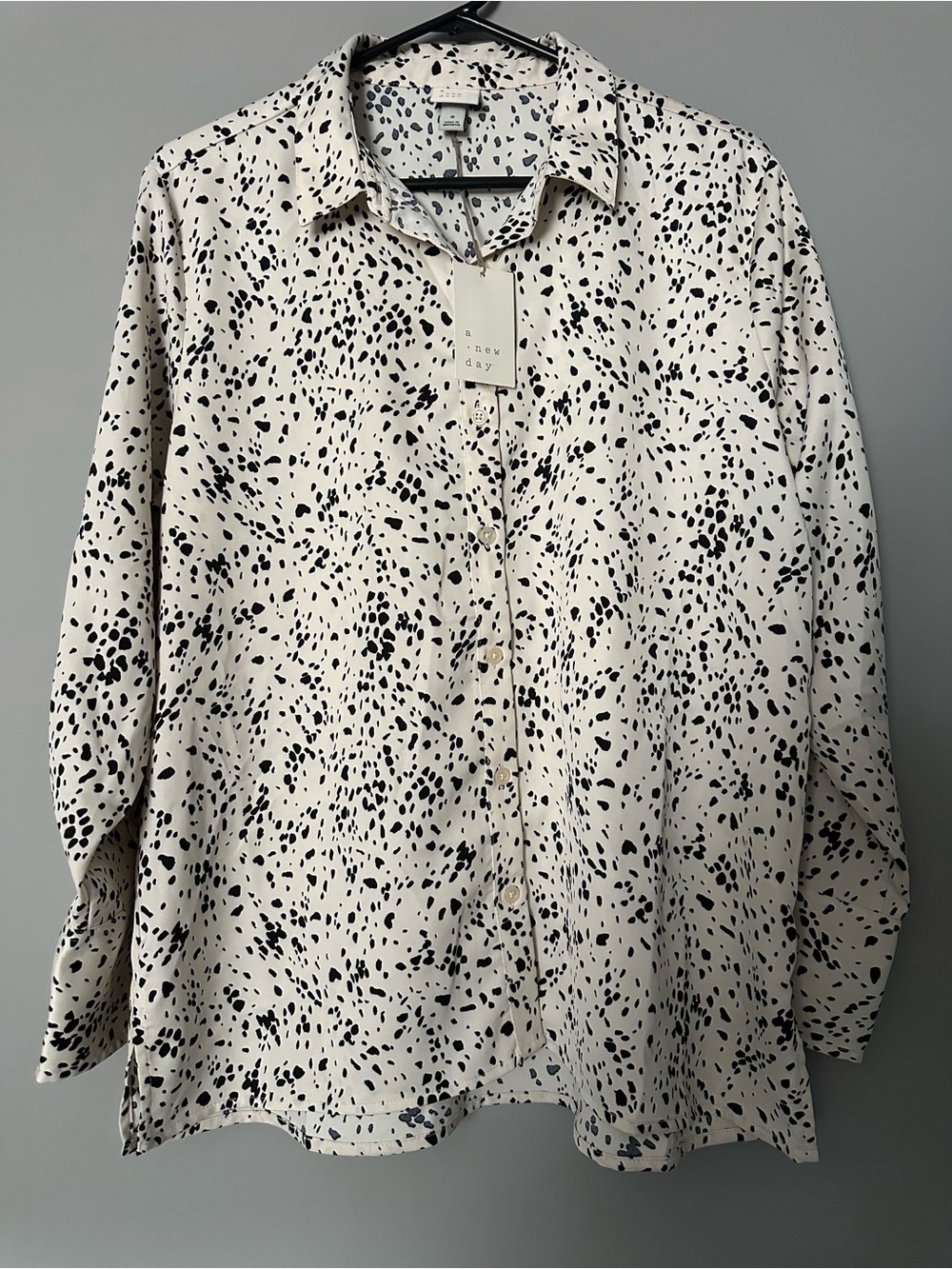 a new day Cream Button-Down Shirt with Black Speckle Print